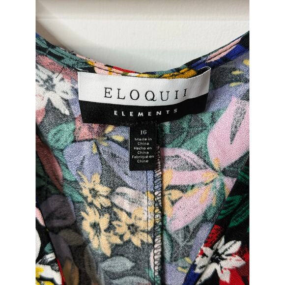 Eloquii Elements Floral Puff Sleeve Dress Sz 16 V-Neck Keyhole Boho Cottagecore - Picture 4 of 9
